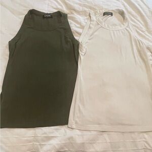 Chic Fitted Sleeveless Tank Tops Green and Cream